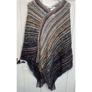 NWT Pinklicious Women's Knitted Fringe Poncho One Size Cozy Lagenlook Boho